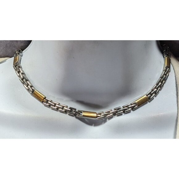 Men's Retro Gold And Silver Tone Chain Link Necklace - Picture 2 of 6